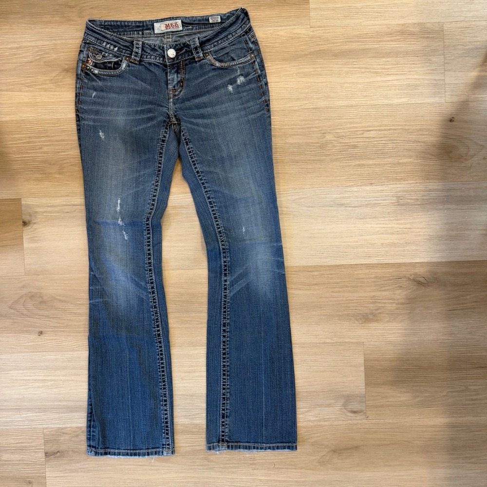 MEK Womens Denim Jean 25x34 Brighton Easy Bootcut Studded Y2K Distressed